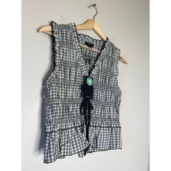 NWT Rails Martine Front Tie Peplum Vneck Sleeveless Blouse Ivory Jet Size: Small - Picture 3 of 8